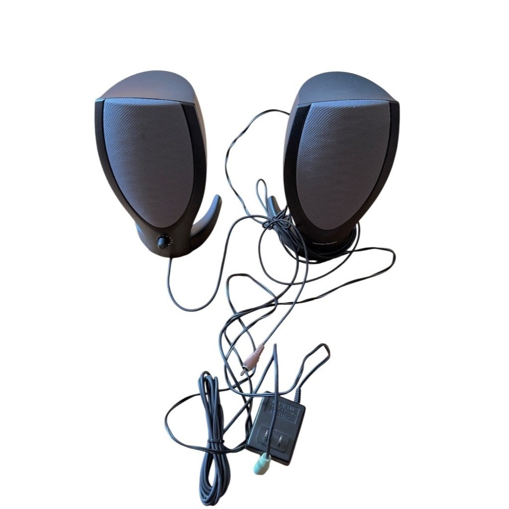 Harman Kardon Computer Speakers 2.0 Stereo Pair Black Wired w Cables works great